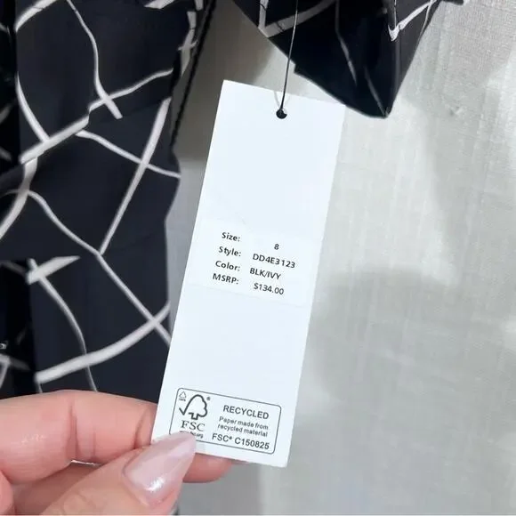 DKNY NWT Button Front Puff Sleeve Belted Midi Dress Size 8 - Picture 11 of 16